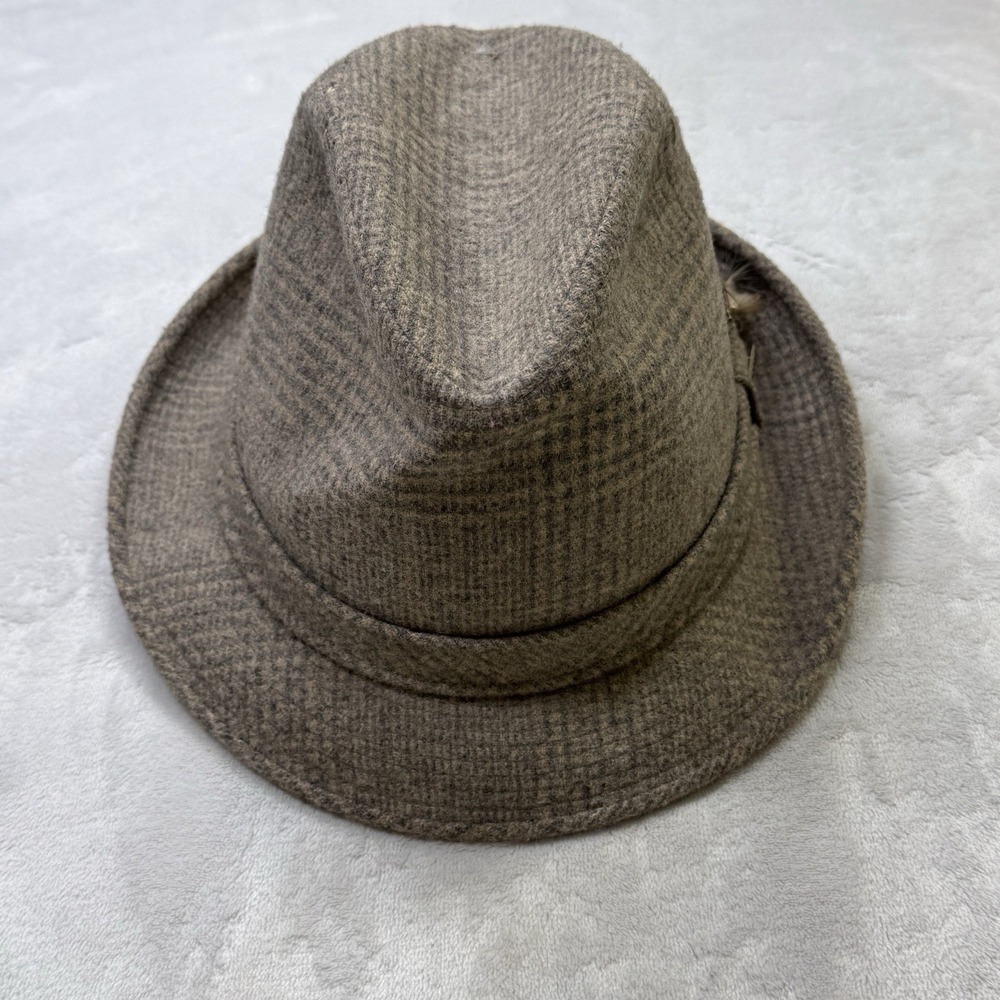 Dobbs Fifth Avenue Wool Fedora Hat 7 1/8‎ Brown Plaid Feather USA